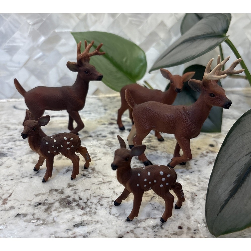 5 Safari LTD Vintage 1998 Deer Family Toy Plastic Wildlife Stag Buck Doe‎ Fawn